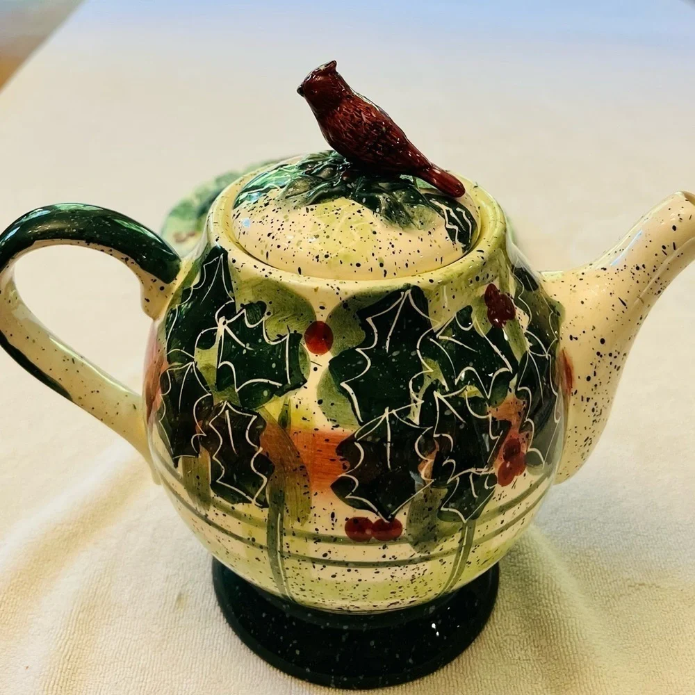 Vintage Julie Ueland 1999 Enesco Ceramic Tea Pot and Saucer